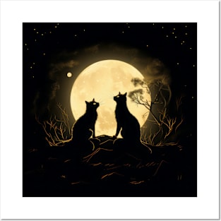 Feline Moon in the Night Forest Posters and Art